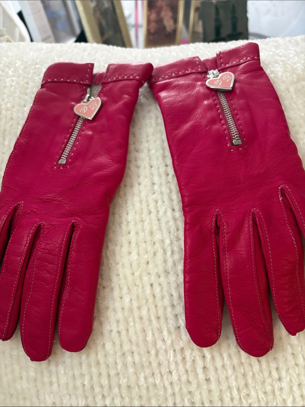 Dooney & Bourke Hot Pink Leather Zip Gloves